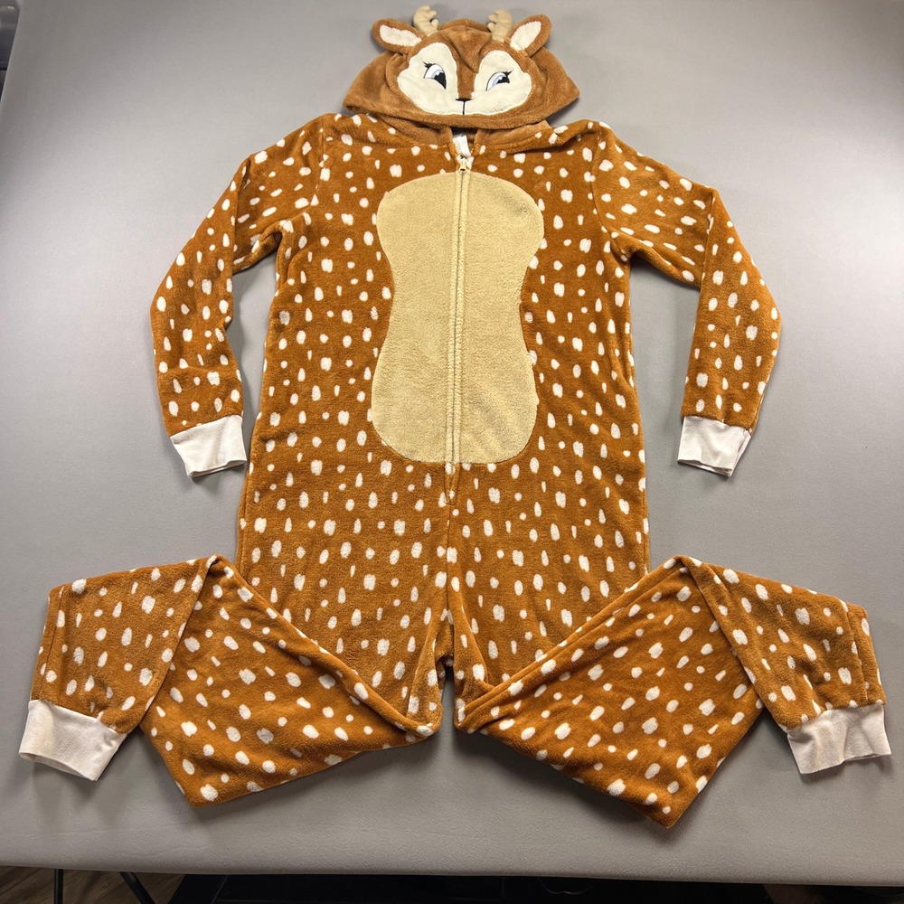 Spirit Halloween Costume Deer Jumpsuit Womens Large 12-14 Brown Hooded Holiday